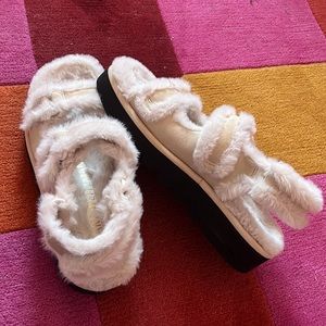 Stuart Weitzman Zoe Suede and Faux Fur Platform Sandals